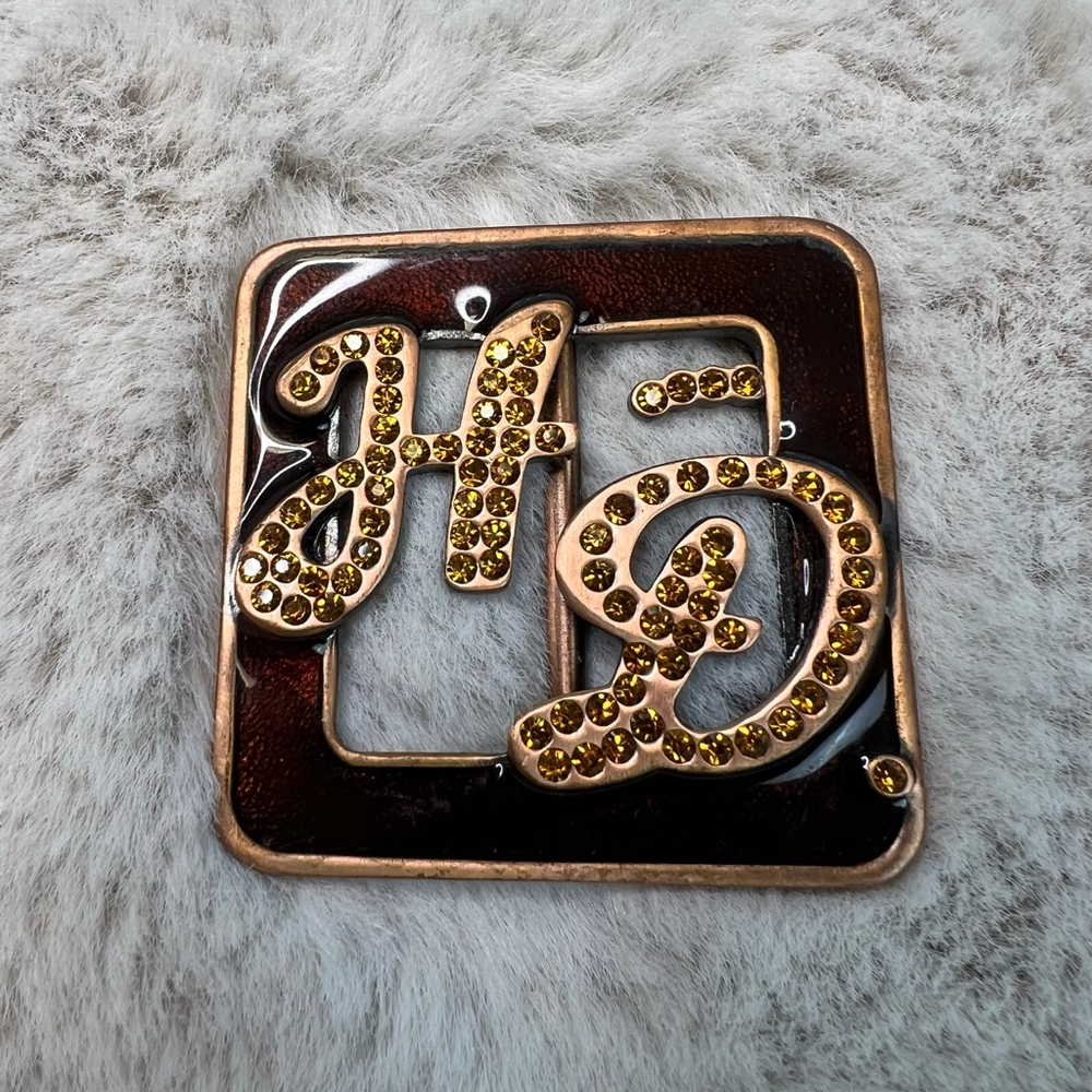 Harley Davidson Belt Buckle Copper HD Gens Rhinestones Square Brown Motorcycle